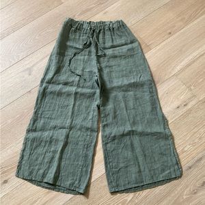 Gigi Moda Army Green 100% Linen Gauchos Cropped Wide Leg ITALY 1 Size Fits Most